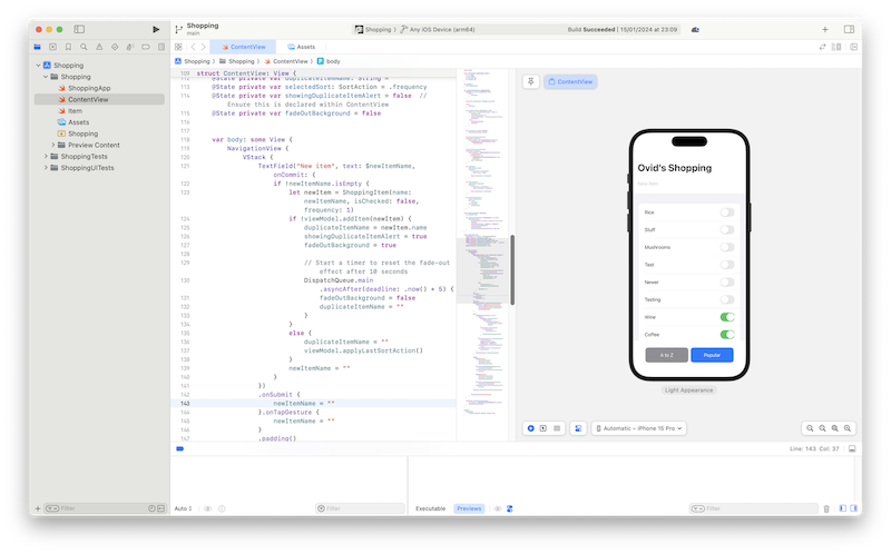 XCode project of my Shopping App