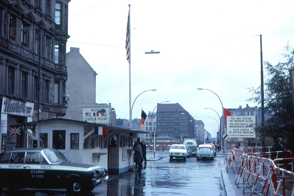 A
    dreary picture of Berlin’s Checkpoint Charlie in 1963.