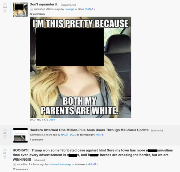 A horrifying screenshot of the racism on sites that veto censorship